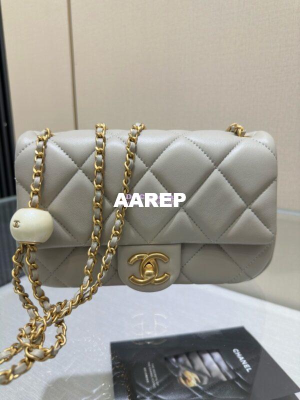 Replica Chanel Lambskin Small Flap Bag with Pearl Charm Chain AS4861 Grey 8