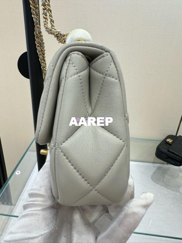 Replica Chanel Lambskin Small Flap Bag with Pearl Charm Chain AS4861 Grey 9