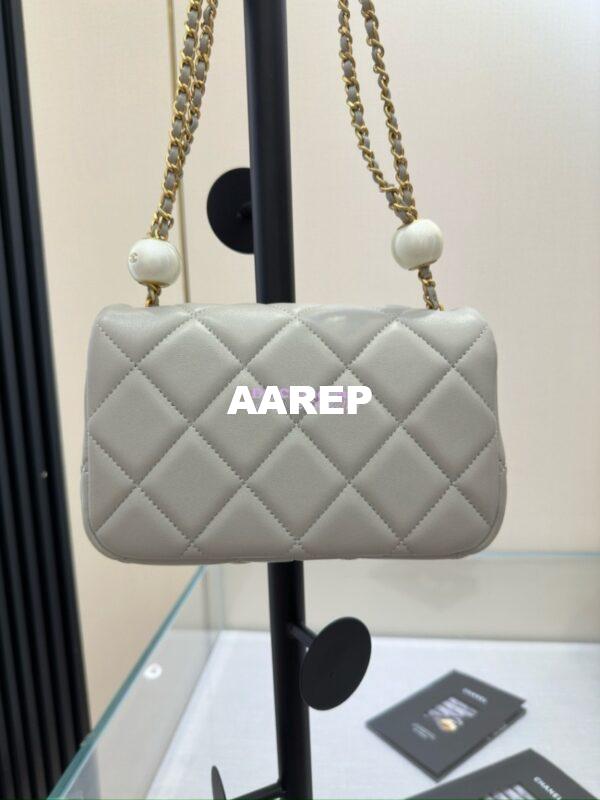 Replica Chanel Lambskin Small Flap Bag with Pearl Charm Chain AS4861 Grey 12