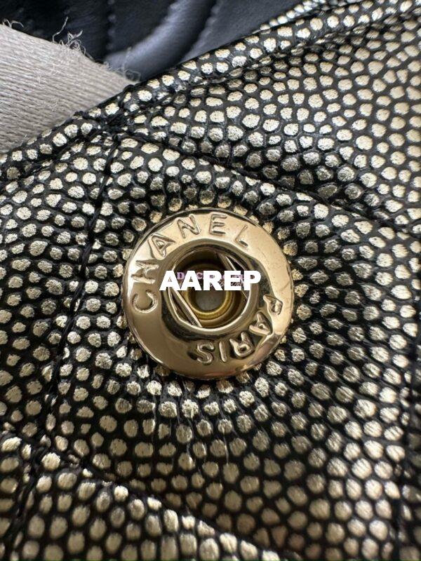 Replica Chanel Small Classic Double Flap Bag in Light Gold Hardware 23cm Iridescent Metallic Black with White Spot Quilted Caviar 7