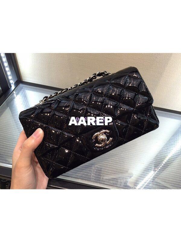 Replica Chanel Quilted Small Classic Flap Bag 20cm Patent Calfskin Black
