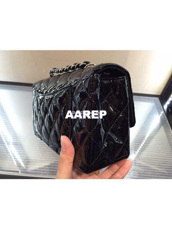 Replica Chanel Quilted Small Classic Flap Bag 20cm Patent Calfskin Black 3