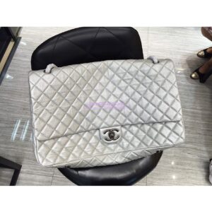 Replica Chanel XXL CF Classic Flap Bag Silver Metallic Calfskin