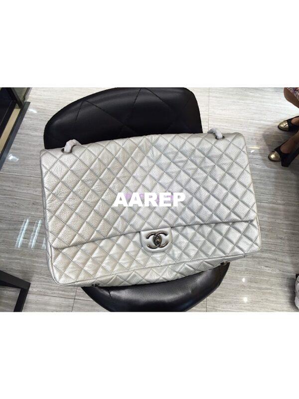 Replica Chanel XXL CF Classic Flap Bag Silver Metallic Calfskin 3