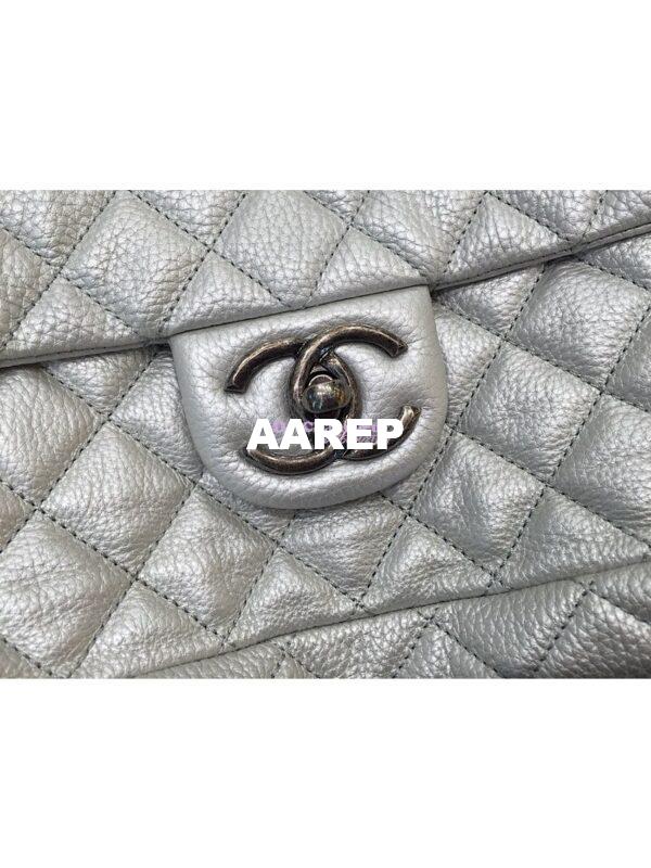 Replica Chanel XXL CF Classic Flap Bag Silver Metallic Calfskin 4