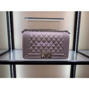 Replica Chanel Le boy Lambskin Light Grey Shining Silver Hardware
