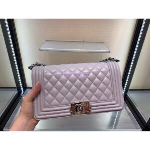 Replica Chanel Le boy Lambskin Light Grey Shining Silver Hardware 2