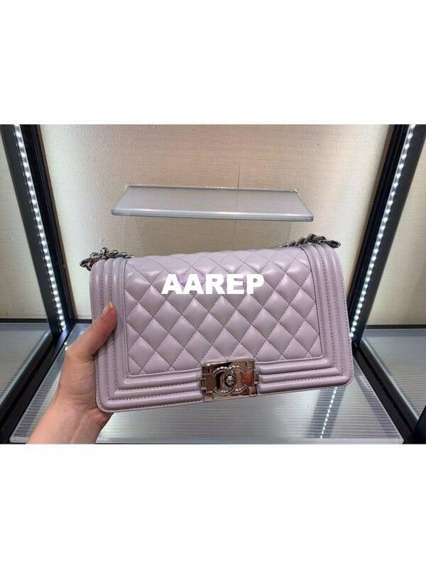 Replica Chanel Le boy Lambskin Light Grey Shining Silver Hardware 4