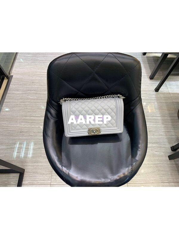 Replica Chanel Le boy Lambskin Light Grey Shining Silver Hardware 11