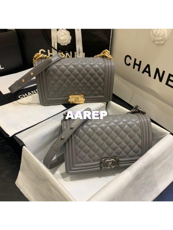 Replica Chanel Le boy Lambskin Grey Matte Gold Hardware 3