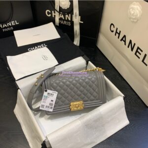 Replica Chanel Le boy Lambskin Grey Matte Gold Hardware 2