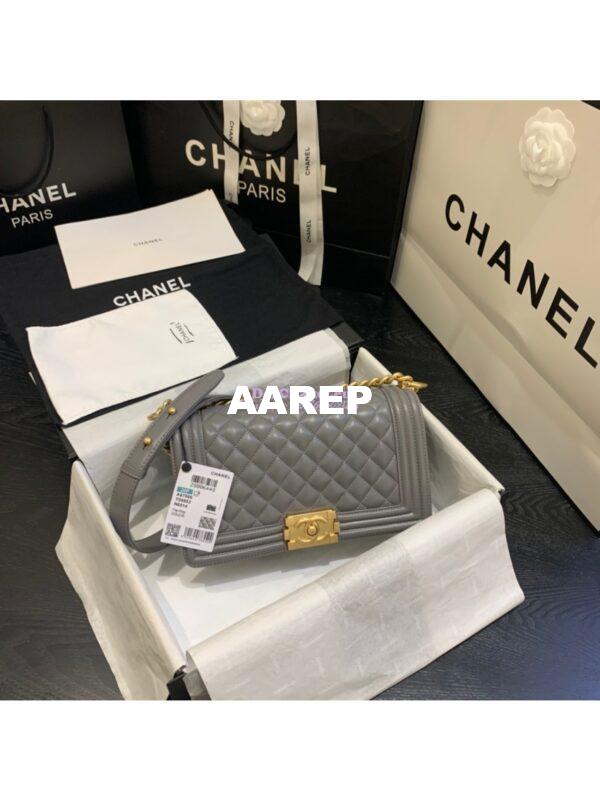 Replica Chanel Le boy Lambskin Grey Matte Gold Hardware 4