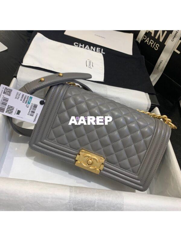 Replica Chanel Le boy Lambskin Grey Matte Gold Hardware 5