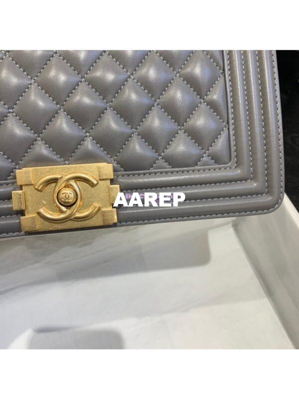 Replica Chanel Le boy Lambskin Grey Matte Gold Hardware 6