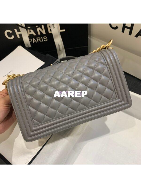 Replica Chanel Le boy Lambskin Grey Matte Gold Hardware 7
