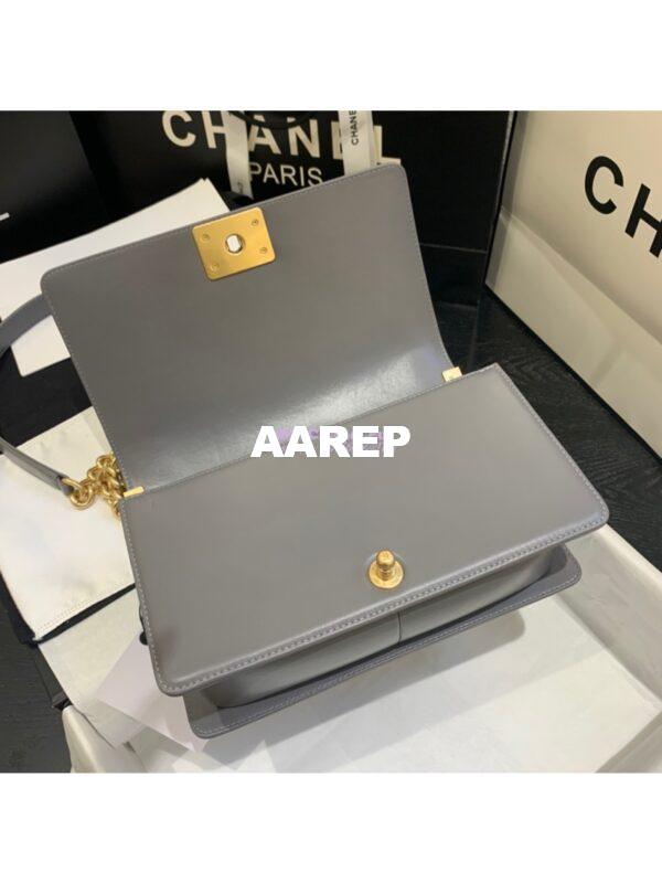 Replica Chanel Le boy Lambskin Grey Matte Gold Hardware 10