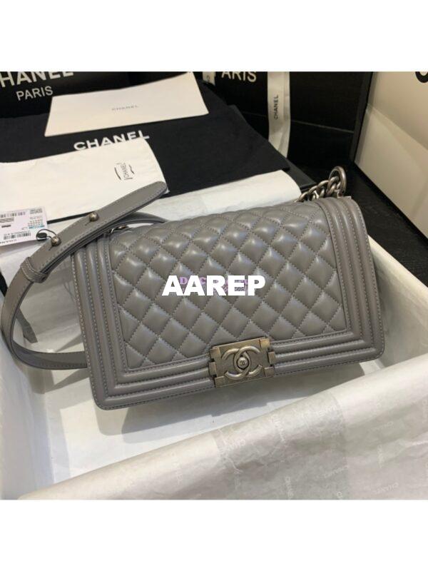 Replica Chanel Le boy Lambskin Grey Matte Gold Hardware 13