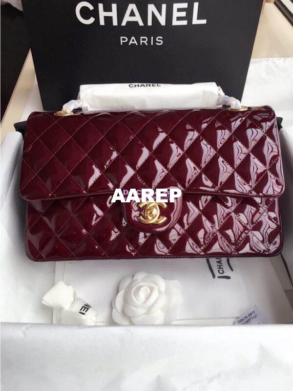 Replica Chanel Classic Flap Bag Quilted Patent Calfskin Wine 2
