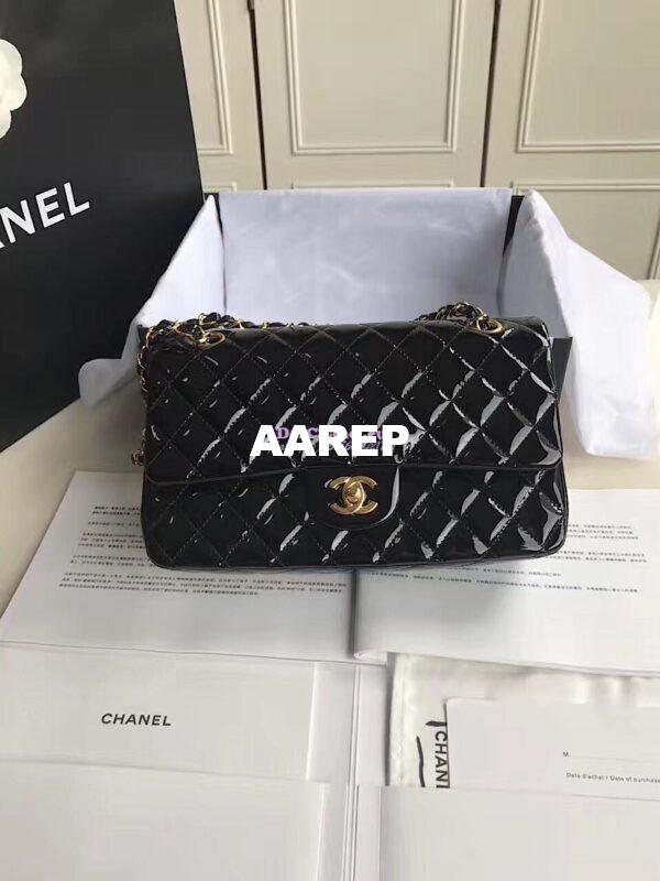 Replica Chanel Classic Flap Bag Quilted Patent Calfskin Black