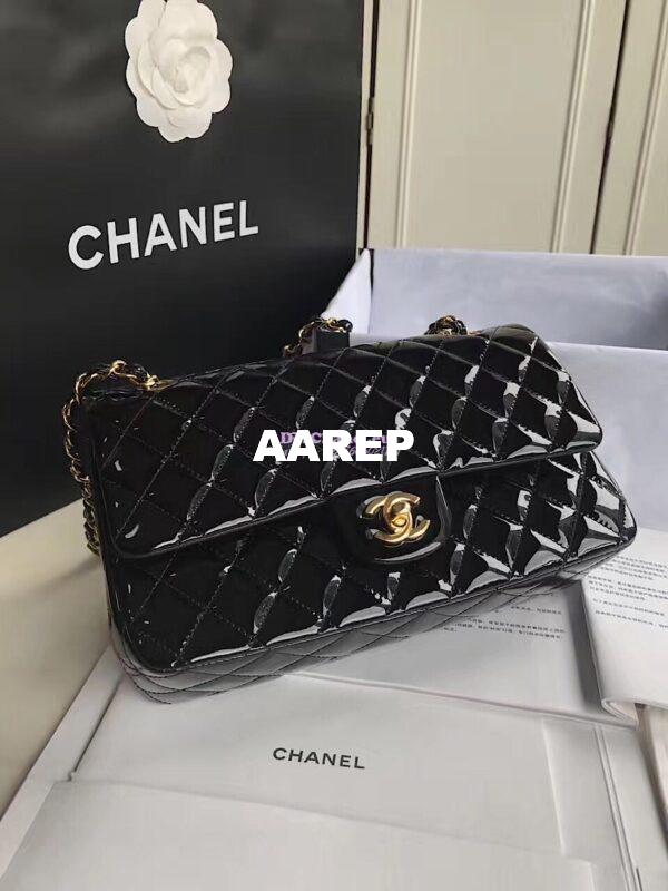 Replica Chanel Classic Flap Bag Quilted Patent Calfskin Black 2