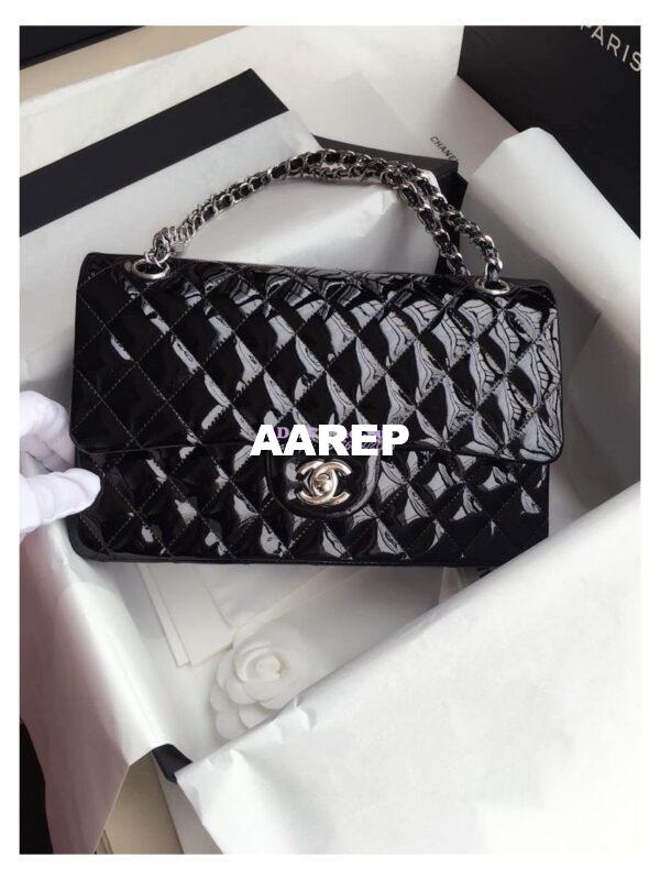 Replica Chanel Classic Flap Bag Quilted Patent Calfskin Black 10