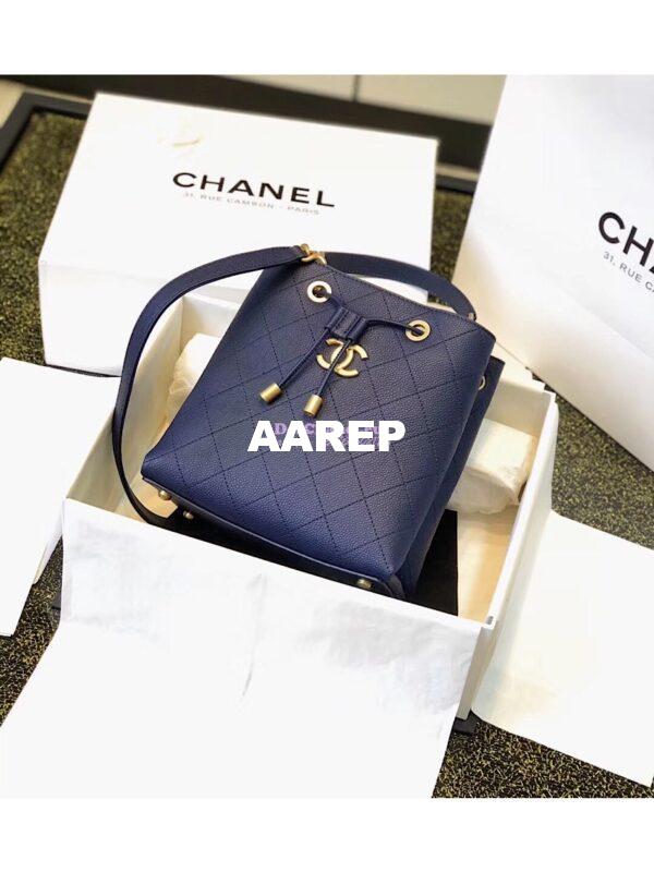 Replica Chanel Grained Calfskin Drawstring Bag AS0310 Blue 3