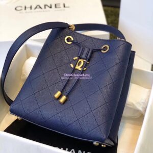 Replica Chanel Grained Calfskin Drawstring Bag AS0310 Blue 2