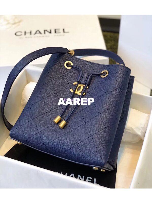 Replica Chanel Grained Calfskin Drawstring Bag AS0310 Blue 4