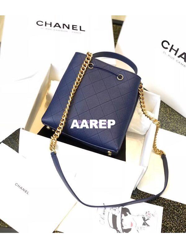 Replica Chanel Grained Calfskin Drawstring Bag AS0310 Blue 11