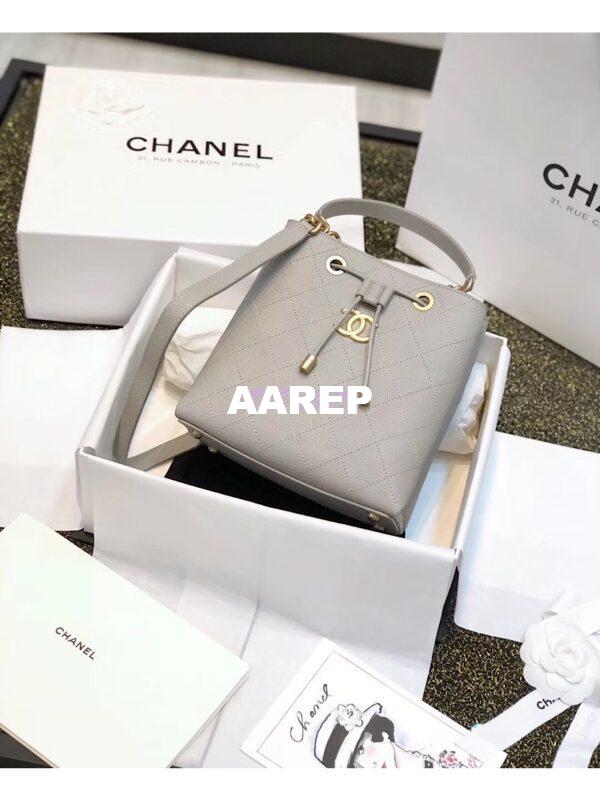 Replica Chanel Grained Calfskin Drawstring Bag AS0310 Grey 3