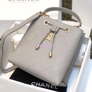 Replica Chanel Grained Calfskin Drawstring Bag AS0310 Grey 2