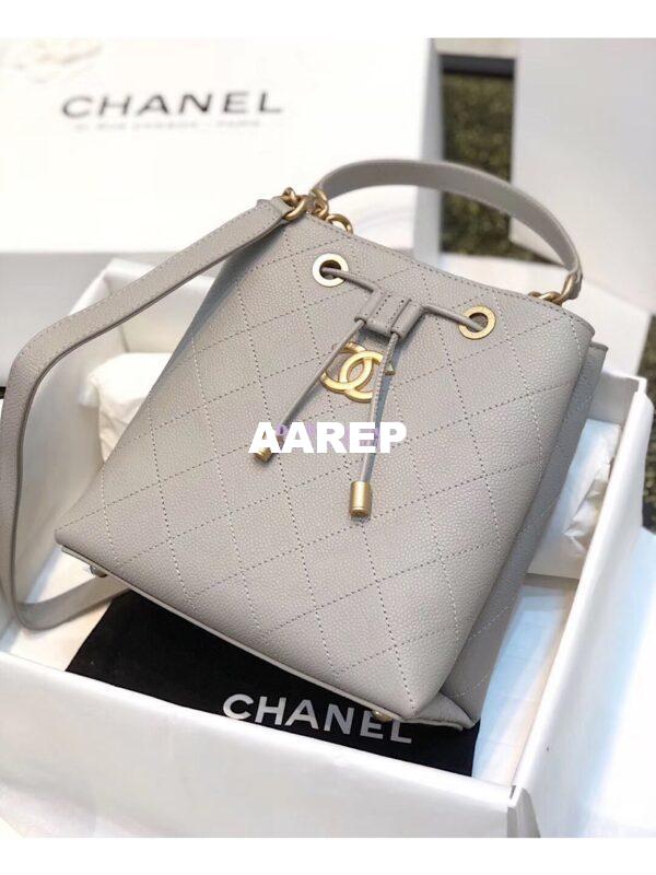 Replica Chanel Grained Calfskin Drawstring Bag AS0310 Grey 4