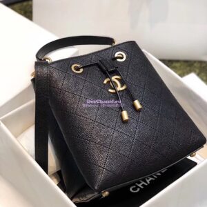 Replica Chanel Grained Calfskin Drawstring Bag AS0310 Black