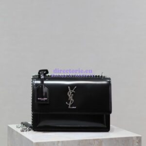 Replica YSL Saint Laurent Medium Sunset Satchel In Patent Leather 634723 Black