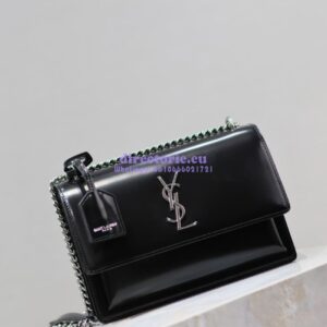 Replica YSL Saint Laurent Medium Sunset Satchel In Patent Leather 634723 Black 2
