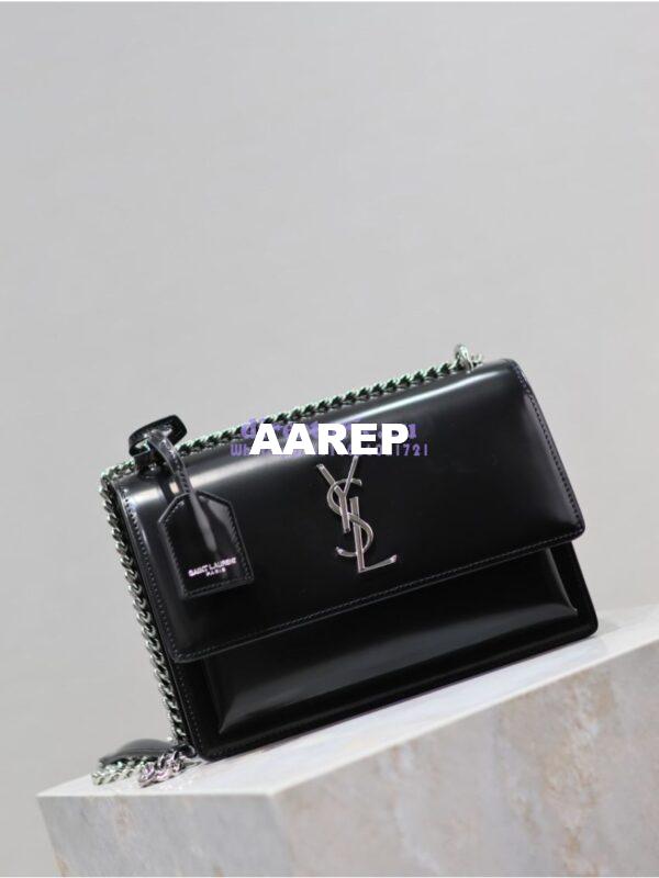 Replica YSL Saint Laurent Medium Sunset Satchel In Patent Leather 634723 Black 4