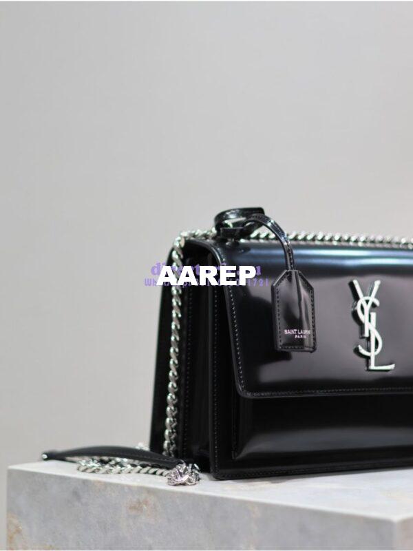 Replica YSL Saint Laurent Medium Sunset Satchel In Patent Leather 634723 Black 5
