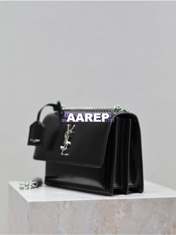 Replica YSL Saint Laurent Medium Sunset Satchel In Patent Leather 634723 Black 6
