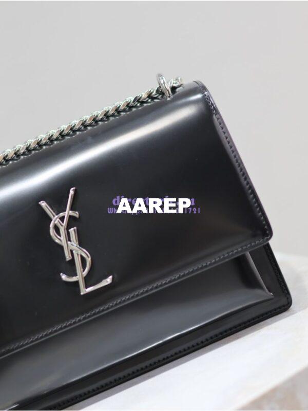 Replica YSL Saint Laurent Medium Sunset Satchel In Patent Leather 634723 Black 8