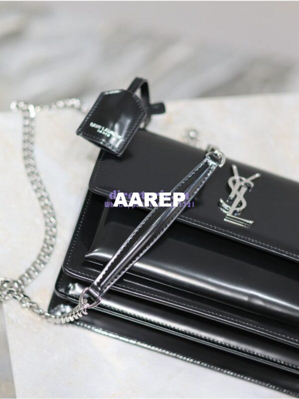 Replica YSL Saint Laurent Medium Sunset Satchel In Patent Leather 634723 Black 9