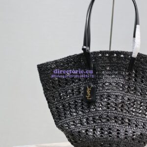 Replica YSL Saint Laurent Panier Medium Bag In Raffia 761457 Black 2