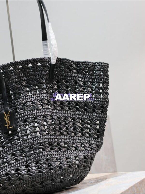 Replica YSL Saint Laurent Panier Medium Bag In Raffia 761457 Black 5