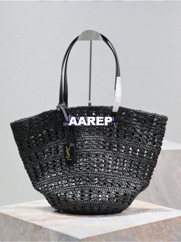 Replica YSL Saint Laurent Panier Small Bag In Raffia 761461 Black 3
