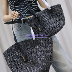Replica YSL Saint Laurent Panier Small Bag In Raffia 761461 Black 2