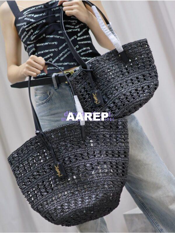 Replica YSL Saint Laurent Panier Small Bag In Raffia 761461 Black 4