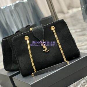 Replica YSL Saint Laurent Cassandre Shopper Bag in Suede Calfskin 668900 Black 2