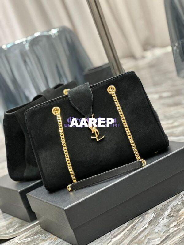Replica YSL Saint Laurent Cassandre Shopper Bag in Suede Calfskin 668900 Black 4