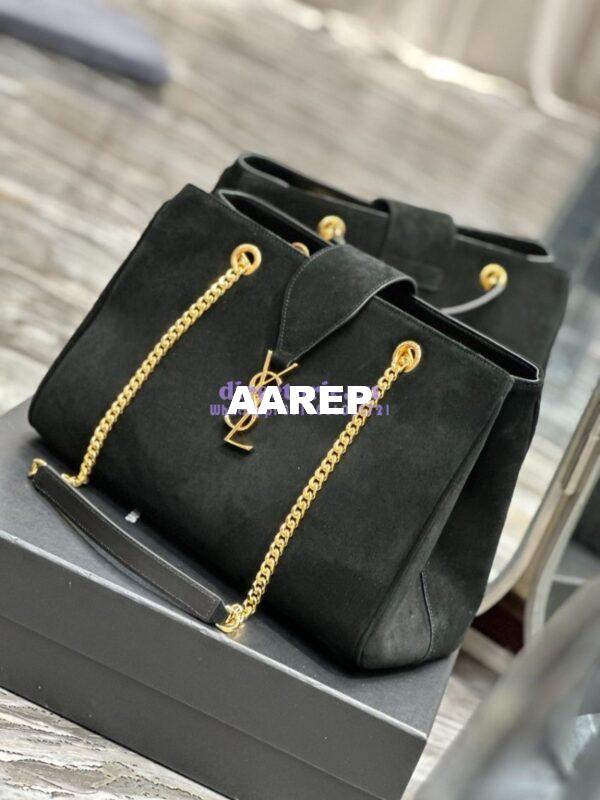 Replica YSL Saint Laurent Cassandre Shopper Bag in Suede Calfskin 668900 Black 5