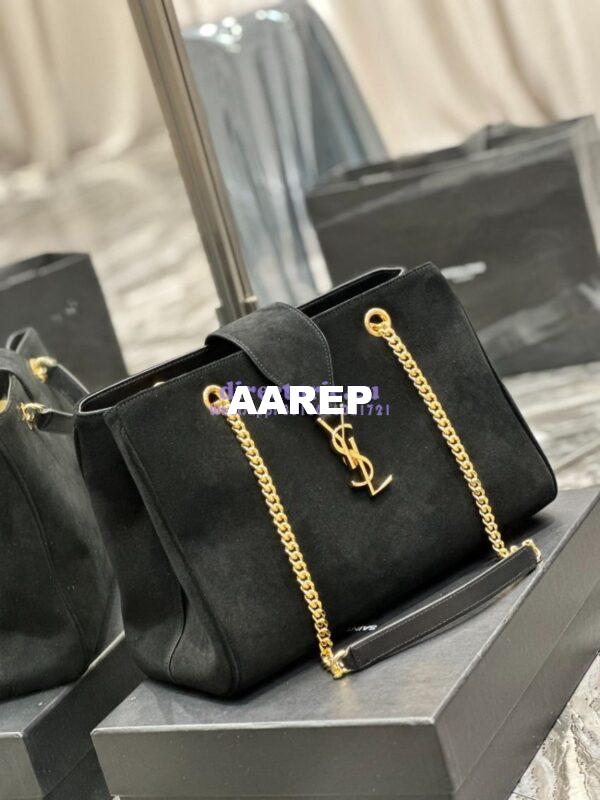 Replica YSL Saint Laurent Cassandre Shopper Bag in Suede Calfskin 668900 Black 6