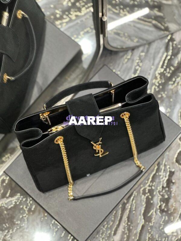 Replica YSL Saint Laurent Cassandre Shopper Bag in Suede Calfskin 668900 Black 7